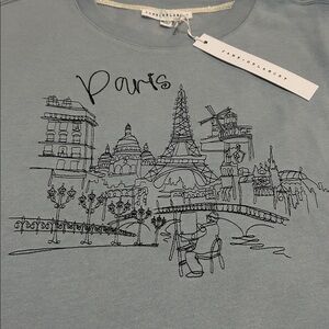 Jane+ Delancey Paris Skyline Blue Embroidered Sweatshirt L NWT